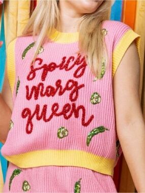 Pink "Spicy Marg Queen" Embroidered Sweater Vest